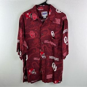 Reyn Spooner Mens Hawaiian Shirt Large Red Oklahoma Sooners Football Vintage